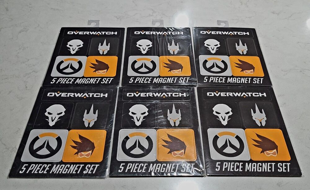 Lot Of 6 NEW Overwatch 5 Piece Magnet Set Reaper Tracer Reinhardt Logo NWT